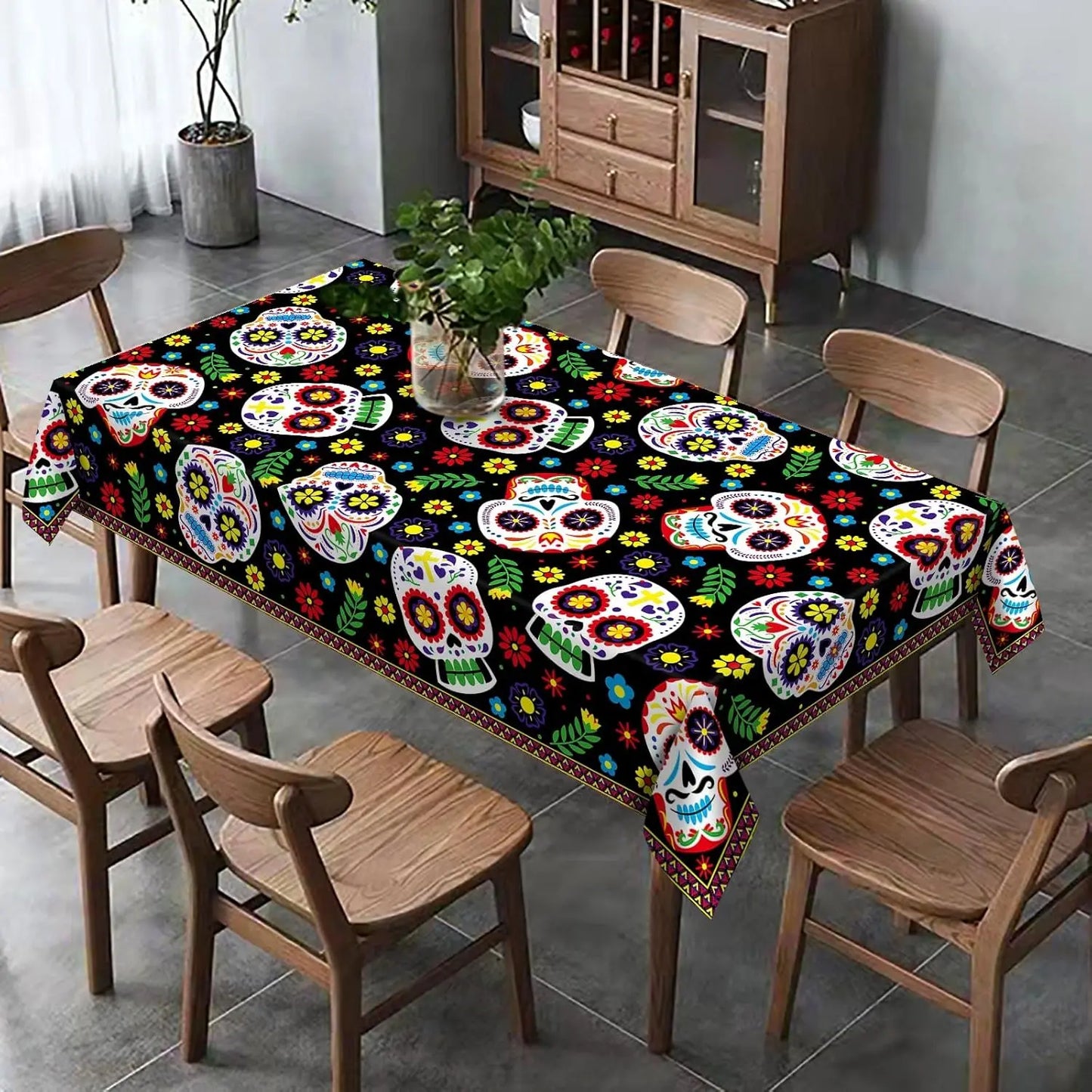 Mexican Dia DE Los Muertos Tablecloths Mexican Festival Decor Day of The Dead Sugar Skull Table Cover Kitchen Dining Table Decor