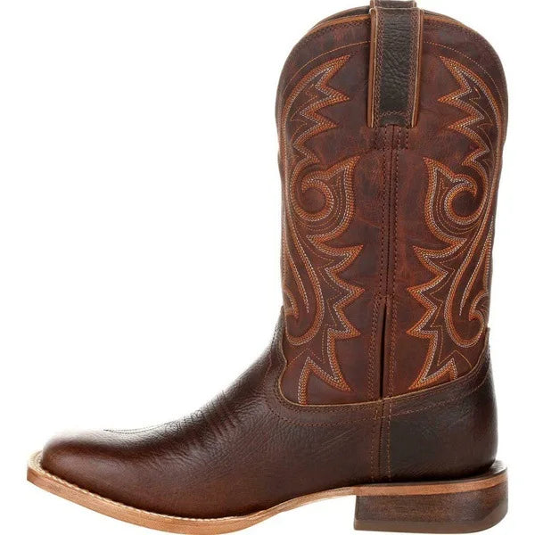 Men Boots Mid Calf Western Cowboy Motorcycle Boots Male Autumn Outdoor PU Leather Totem Med-Calf Boots Retro Designed Men Shoes