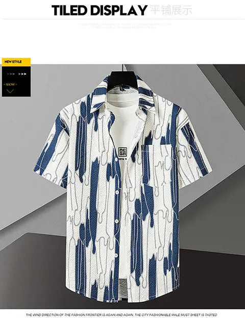 Yidun Jacquard Pocket Shirt Men's Short Sleeve Trendy Style Thin Loose Summer Casual Fashion Slim