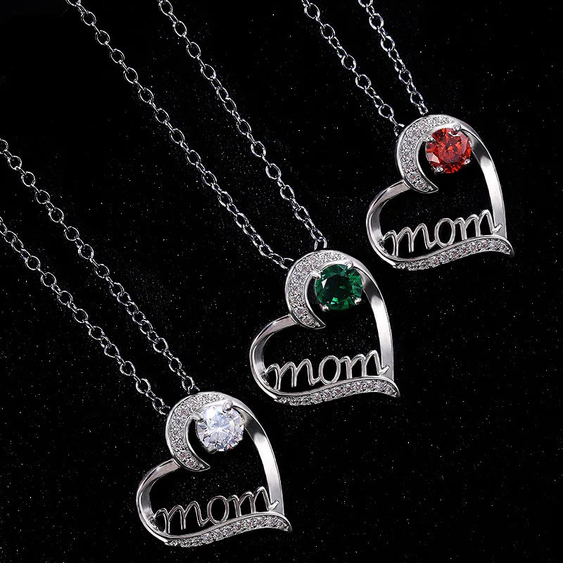 Mother's Day Necklace for Mom Luxury Trendy Pendant Necklace Sparkling Rhinestone Aesthetic Neck Accessories Love Jewelry