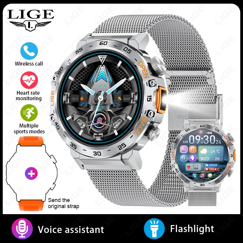 Original LIGE Smart Watch 1.53'' HD Screen Life Waterproof Sport Fitness Watches Flashlight New Men Smartwatch For Andriod IOS