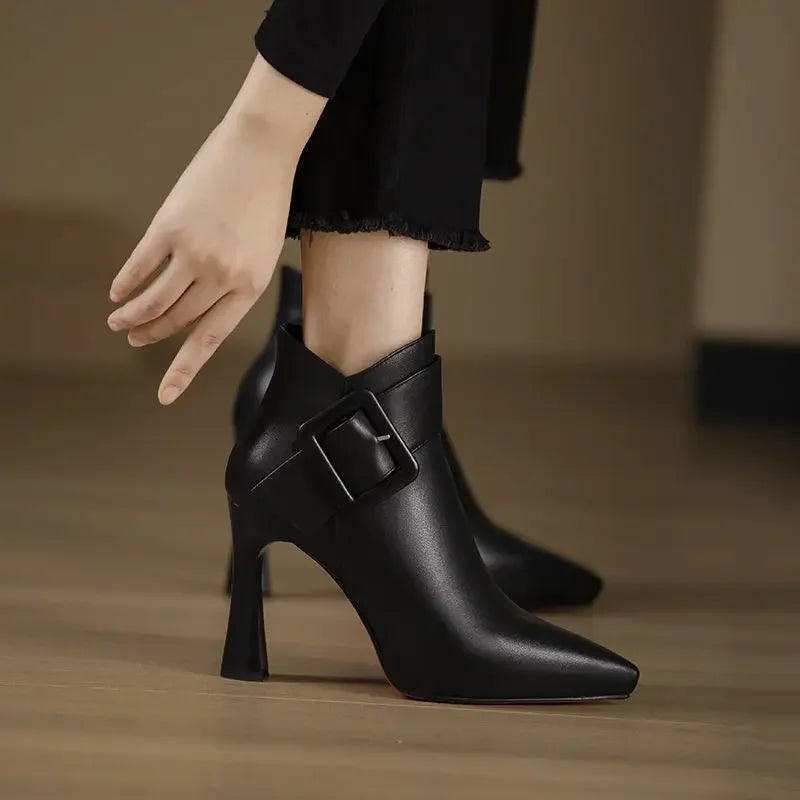 High heeled boots for women 2025 autumn and winter new short boots women's belt buckle sexy boots