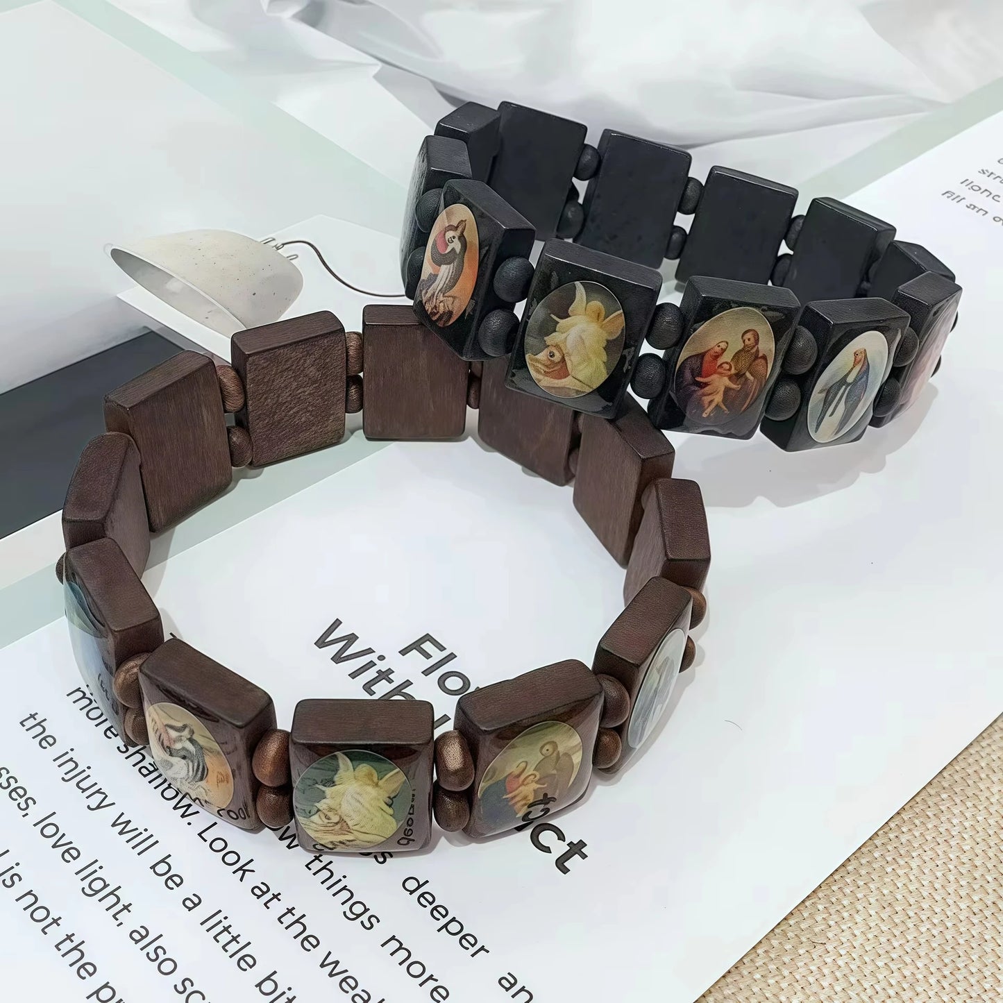 Saints Religion Rosary Wooden Bracelets Men Women Fashion Holy Icon JESUS Virgin Mary Catholic Jesus Beads Bracelet Jewelry Gift