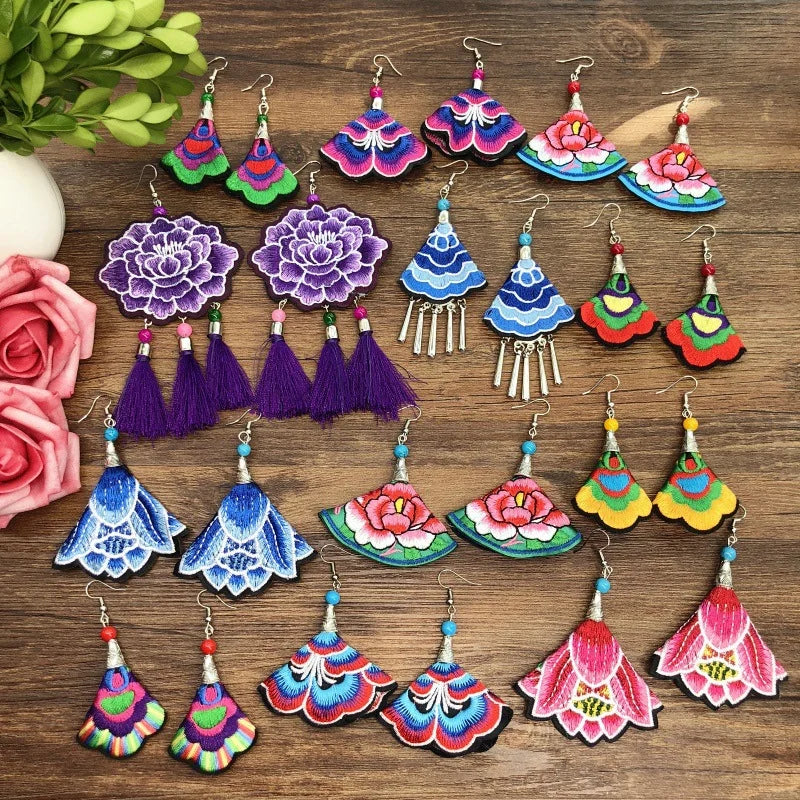 Embroidered Traditional Mexican Earrings Handmade Mexican Embroidered Earrings EAR1000272