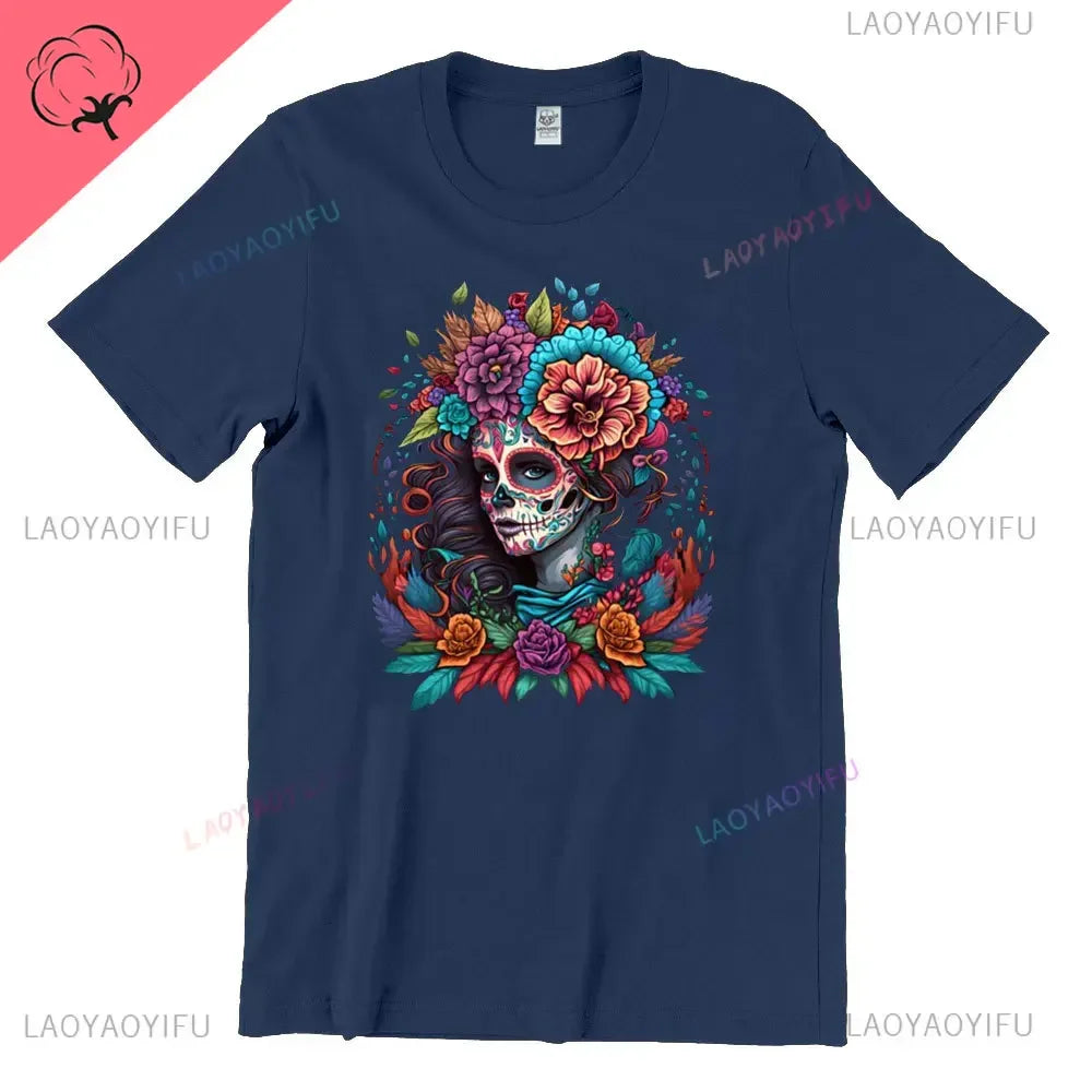 Sugar Skull T-Shirt La Catrina Girl with Purple Roses Dia De Los Muertos Sugar Skull Day of The Dead Tee Gifts for Men and Women