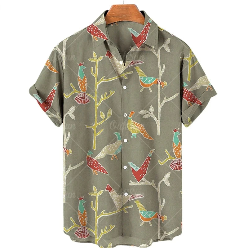 Hawaiian Animal Pattern Vintage Casual T-Shirt For Men 3D Print Leopard Tiger Short-sleeved Shirts Holiday Party Harajuku Tops