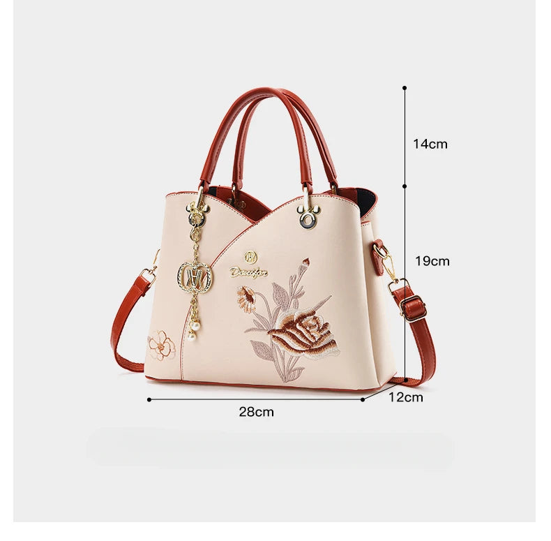 Mother's Day gift: a bag for mom，Carnation Embroidered Handbag，Beautiful tote bag for commuting，Lightweight, large-capacity thre