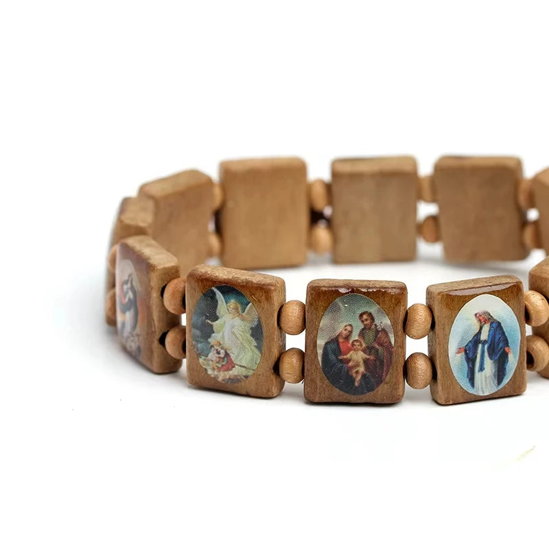 Saints Religion Rosary Wooden Bracelets Men Women Fashion Holy Icon JESUS Virgin Mary Catholic Jesus Beads Bracelet Jewelry Gift