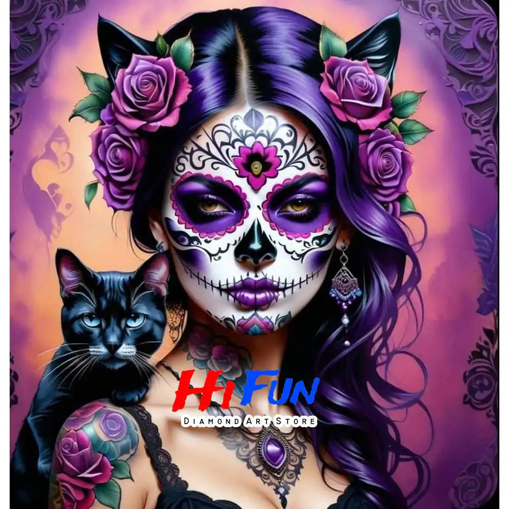 Full Diamond Painting Kits for Adults Kids Beginners DIY Dia De Los Muertos Floral Sugar Skull Art Paint By Gems Crafts Decor