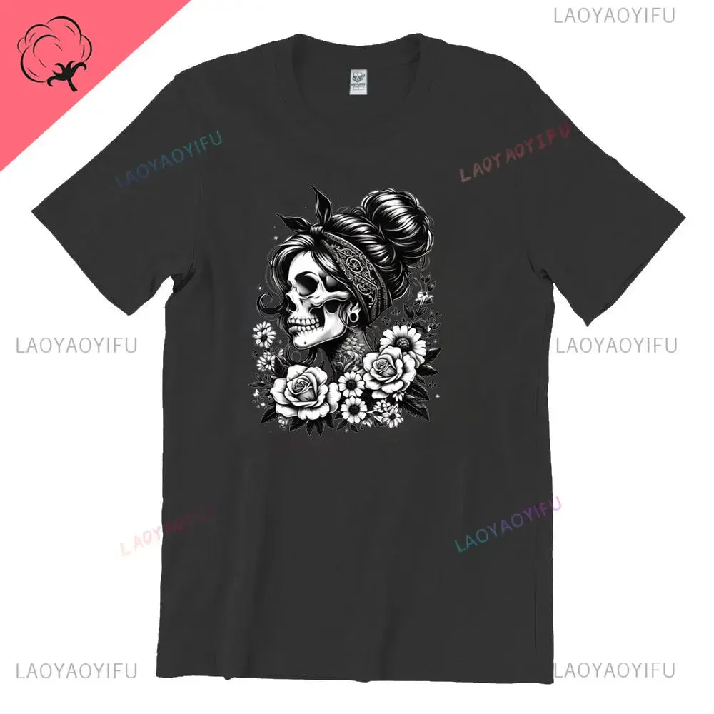 Sugar Skull T-Shirt La Catrina Girl with Purple Roses Dia De Los Muertos Sugar Skull Day of The Dead Tee Gifts for Men and Women