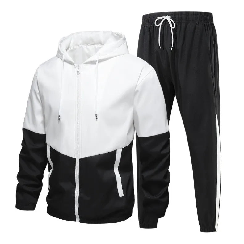 Spring and Autumn Men's Hooded Sports Leisure 2-piece Sets New Fashion Jacket and Pants Hip Hop Casual Running Sportswear Men