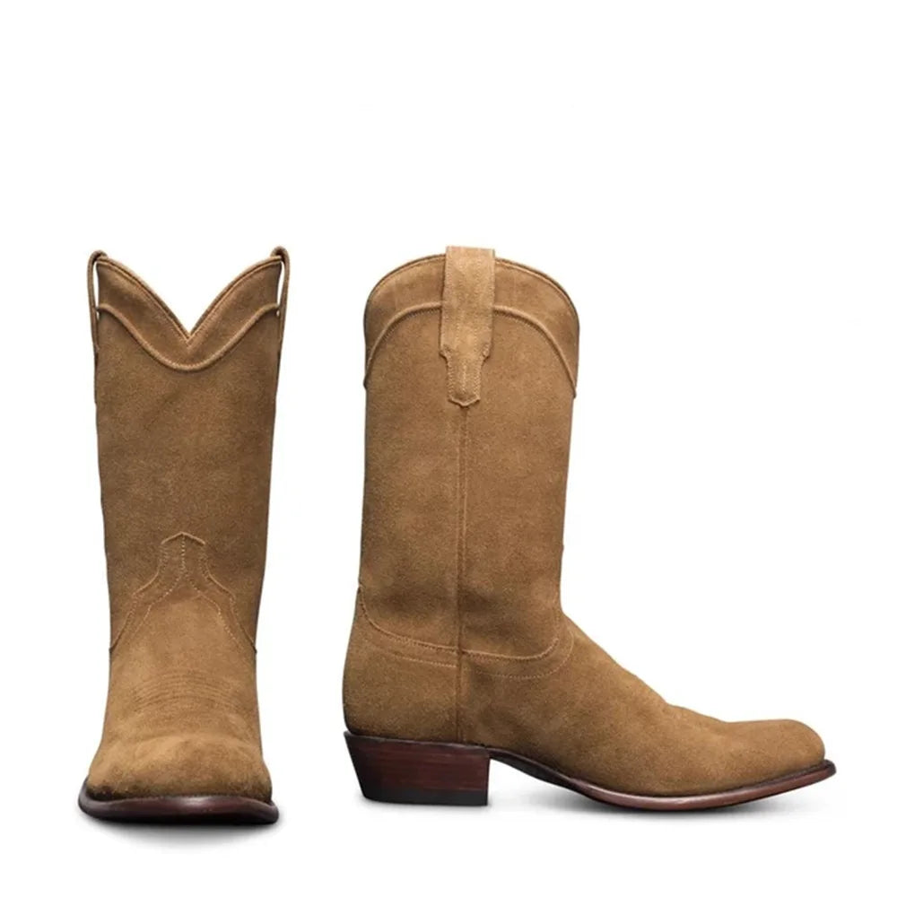 Men's Suede Western Cowboy Boots Square Toe with Cuban Heel for Fall/winter Rodeos & Timeless Country Fashion Statements