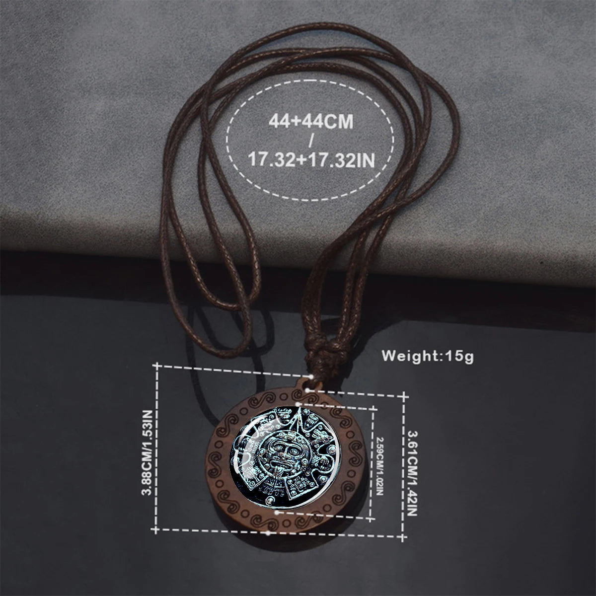 Aztec Calendar Necklace Ancient Mexico Mayan Era Glass Dome Vintage Jewelry Wooden Pendant Rope Chains Necklace for Women Men