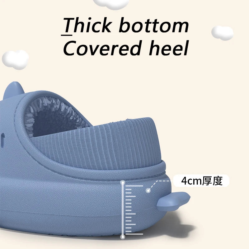 Comwarm Plush Shark Slippers For Women Men Winter Warm Cartoon Cotton Slippers Couple Non-Slip Waterproof Outdoor Home Shoes