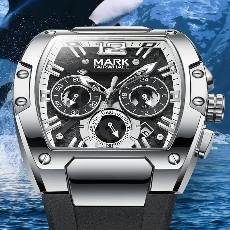 Mark Fairwhale Watches for Men 5950 Tonneau Dial New Quartz Wristwatches Sport Trend Luminous Chronograph Waterproof Mens Watch