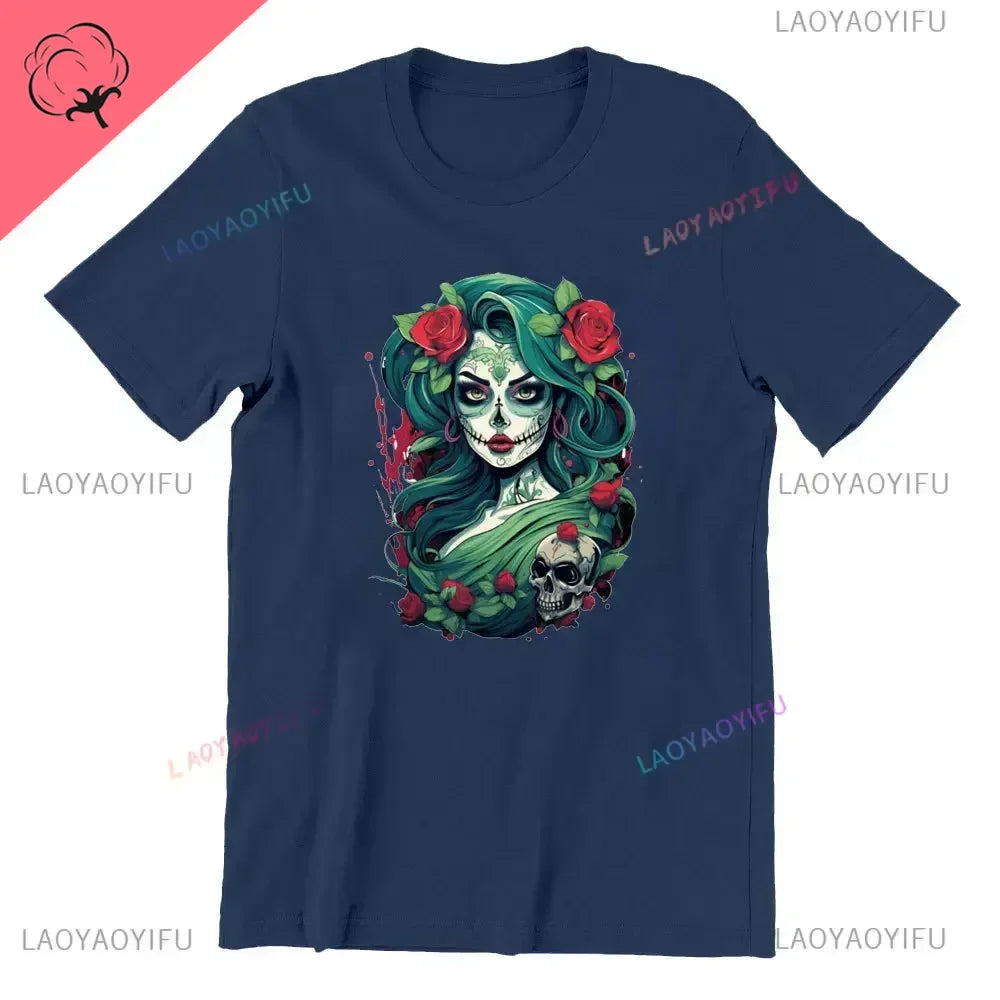 Sugar Skull T-Shirt La Catrina Girl with Purple Roses Dia De Los Muertos Sugar Skull Day of The Dead Tee Gifts for Men and Women