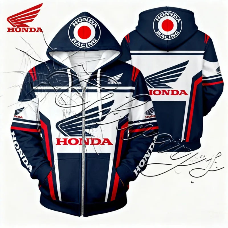 2026 Honda Racing Enthusiasts Sports Cycling Hoodie Outdoor MOTO Off Road Mountain Bike Zipper Hoodie Jacket Fleece for Warmth