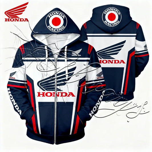 2026 Honda Racing Enthusiasts Sports Cycling Hoodie Outdoor MOTO Off Road Mountain Bike Zipper Hoodie Jacket Fleece for Warmth