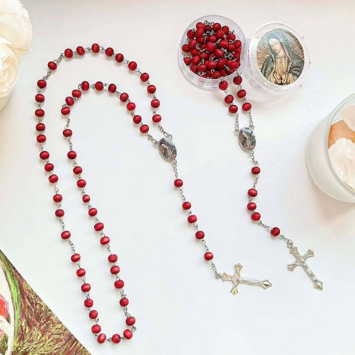 Our Lady of Guadalupe Rose Petal Scented Rosary - 12 Pcs Recurdos De Bautizo Rosario