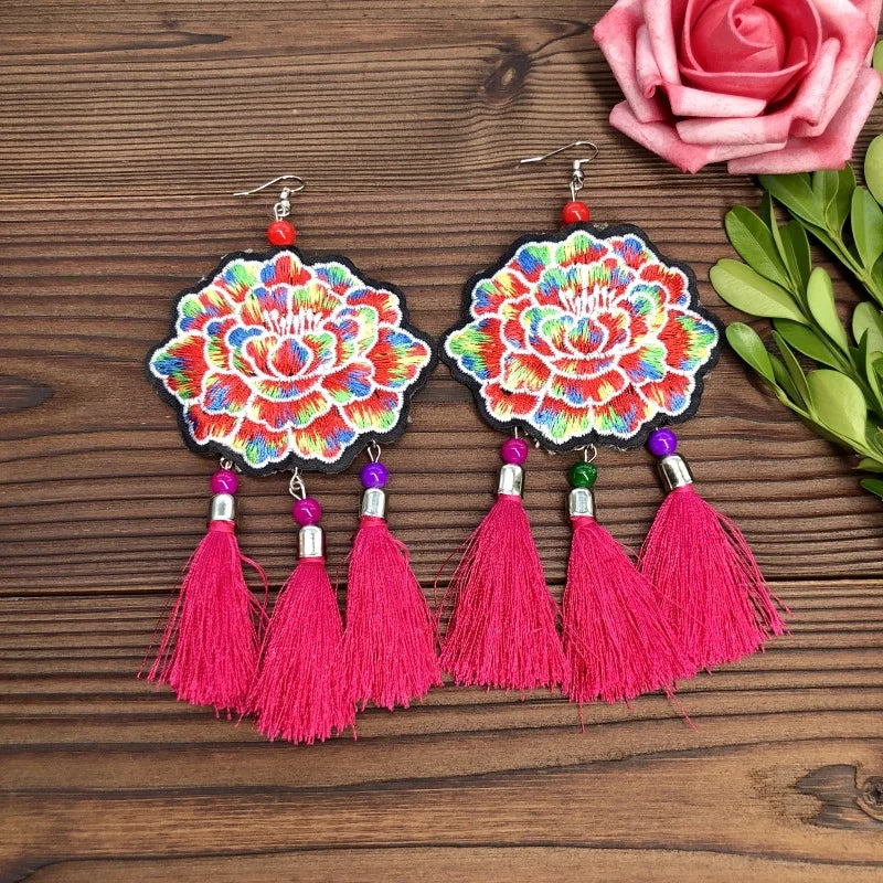 Embroidered Traditional Mexican Earrings Handmade Mexican Embroidered Earrings EAR1000272