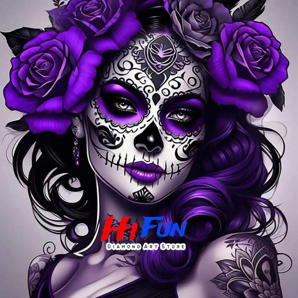 Full Diamond Painting Kits for Adults Kids Beginners DIY Dia De Los Muertos Floral Sugar Skull Art Paint By Gems Crafts Decor