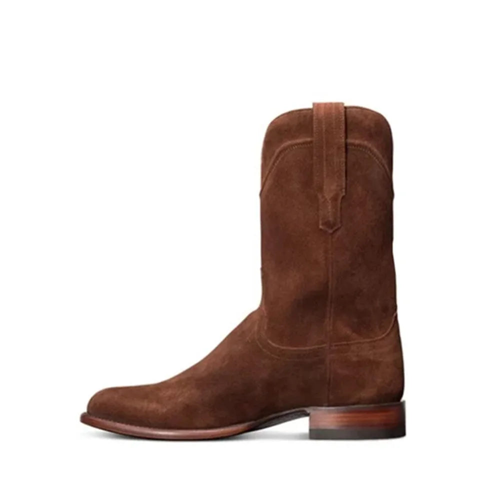 Men's Suede Western Cowboy Boots Square Toe with Cuban Heel for Fall/winter Rodeos & Timeless Country Fashion Statements