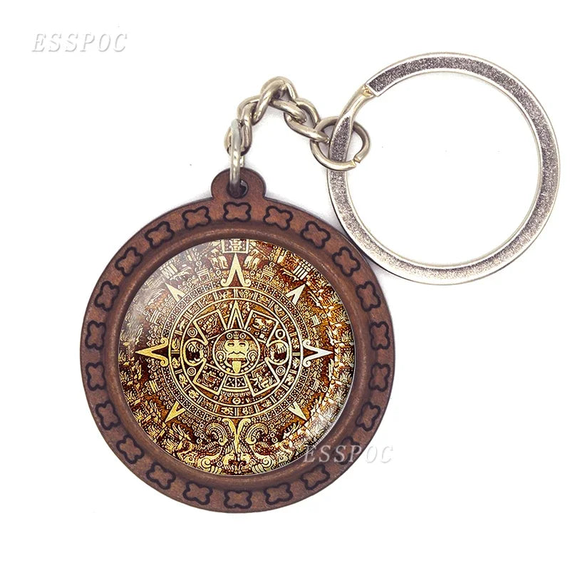 Fashion Accessories Aztec Jewelry Aztec Calendar Mexican Key Chain Engraved Wooden Keychain Keyring Mayan Calendar Pendant