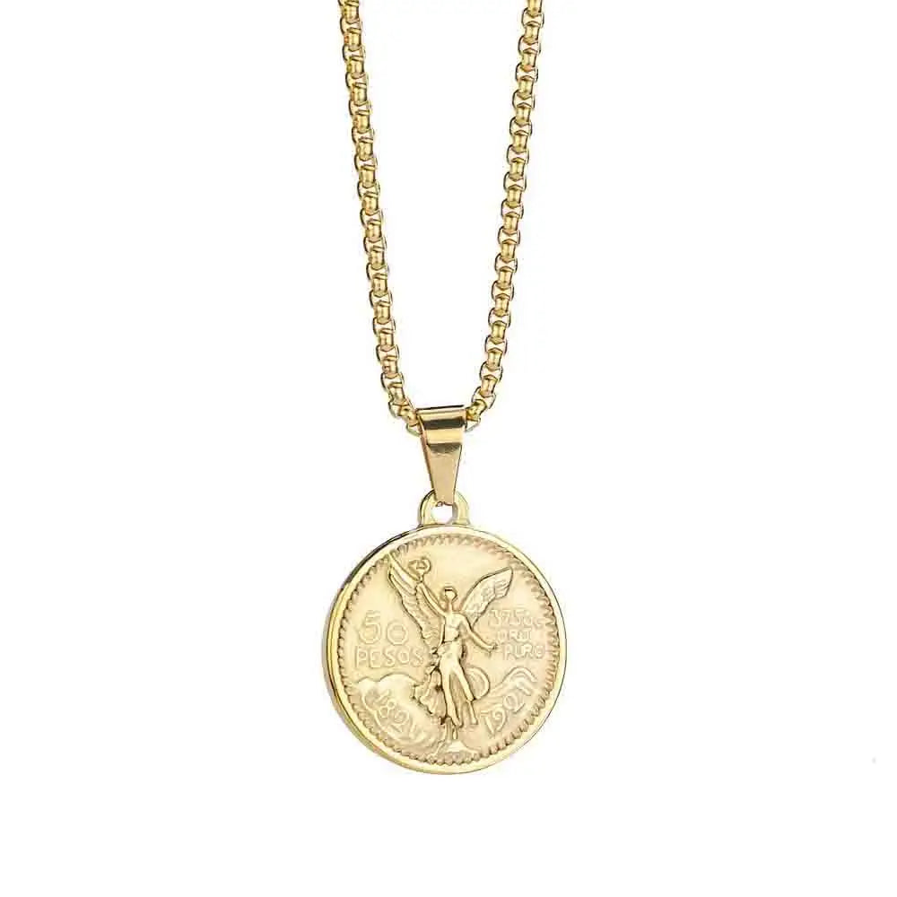 Men Women Round Mexican Coin Centenario Moneda 50 Pesos Pendant Necklace