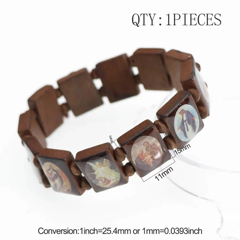 Saints Religion Rosary Wooden Bracelets Men Women Fashion Holy Icon JESUS Virgin Mary Catholic Jesus Beads Bracelet Jewelry Gift