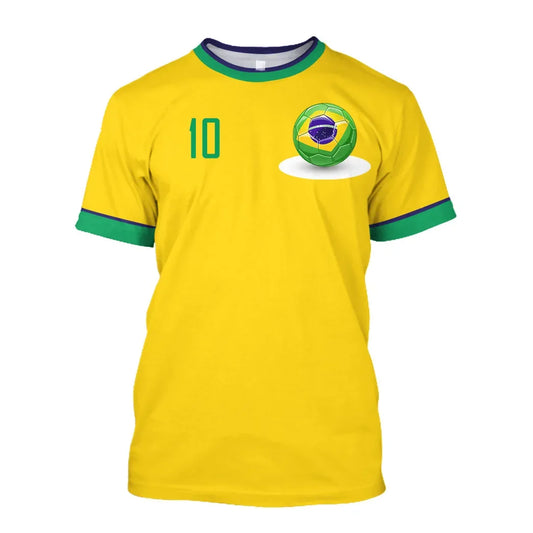 Simple Brazil Football T-shirts Summer Fashion Short Sleeve 3D Brazilian Flag Printed T Shirts Casual Sports Tops Men's Clothes