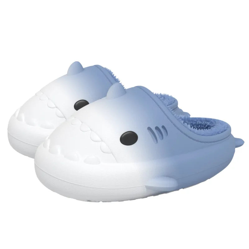 Comwarm Plush Shark Slippers For Women Men Winter Warm Cartoon Cotton Slippers Couple Non-Slip Waterproof Outdoor Home Shoes