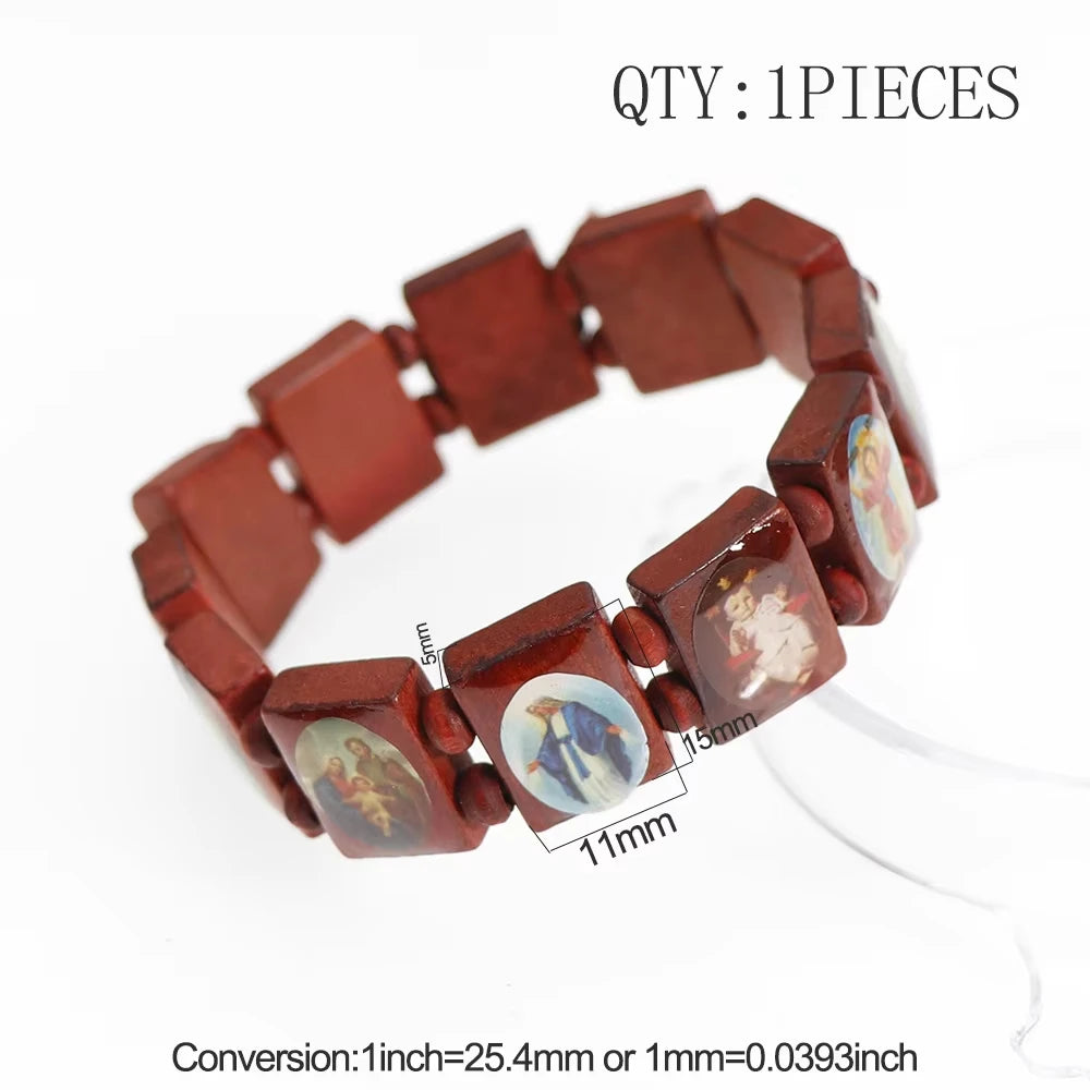Saints Religion Rosary Wooden Bracelets Men Women Fashion Holy Icon JESUS Virgin Mary Catholic Jesus Beads Bracelet Jewelry Gift
