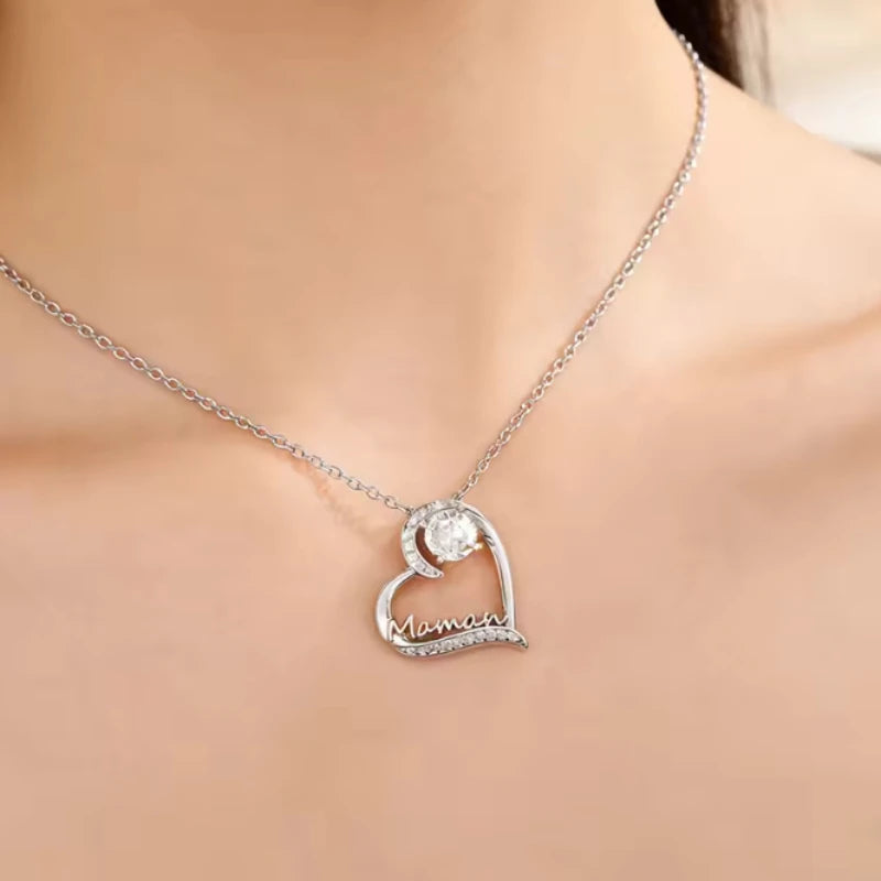 Mother's Day Necklace for Mom Luxury Trendy Pendant Necklace Sparkling Rhinestone Aesthetic Neck Accessories Love Jewelry