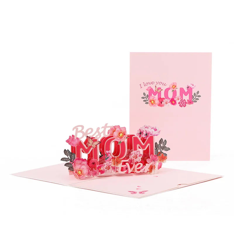 Mother's Day Red Flower 3D Greeting Card Paper Carving Thank You Card Student Sends Mother's Blessing Card Party Desktop Decor