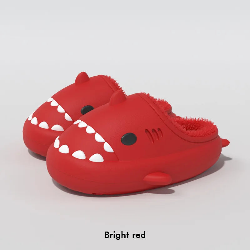 Comwarm Plush Shark Slippers For Women Men Winter Warm Cartoon Cotton Slippers Couple Non-Slip Waterproof Outdoor Home Shoes
