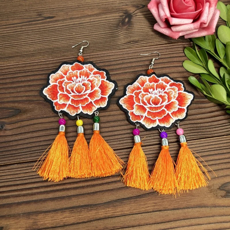 Embroidered Traditional Mexican Earrings Handmade Mexican Embroidered Earrings EAR1000272