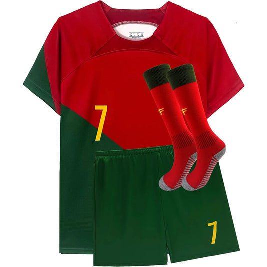 2025  Soccer Jerseys Kids 7 Football Sports Fan for Boys Girls Youth Soccer Shirts and Shorts Stockings Set for 4-14 Years