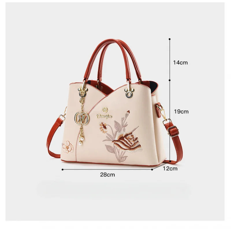 Mother's Day gift: a bag for mom，Carnation Embroidered Handbag，Beautiful tote bag for commuting，Lightweight, large-capacity thre