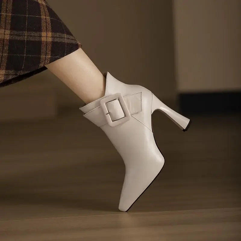 High heeled boots for women 2025 autumn and winter new short boots women's belt buckle sexy boots