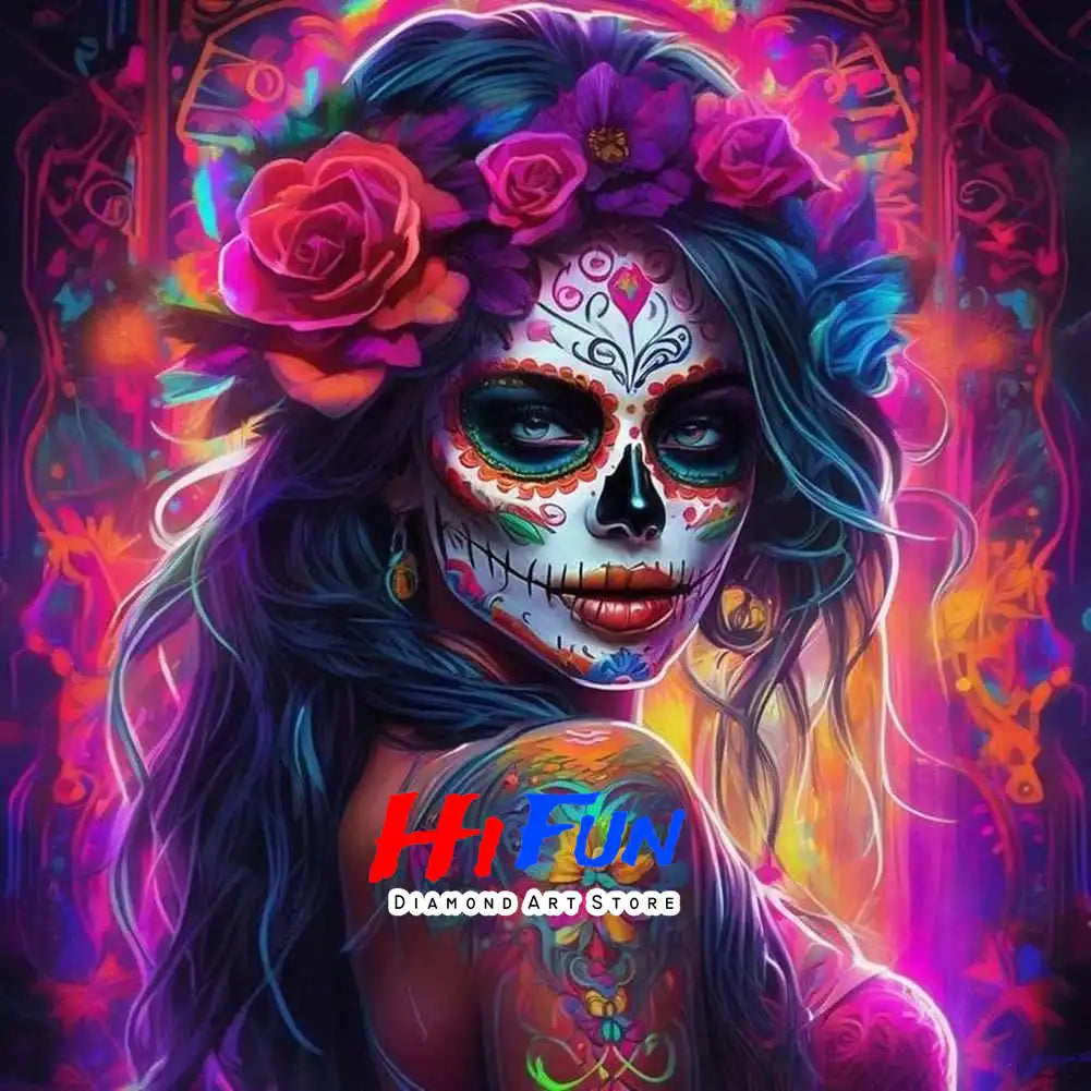 Full Diamond Painting Kits for Adults Kids Beginners DIY Dia De Los Muertos Floral Sugar Skull Art Paint By Gems Crafts Decor