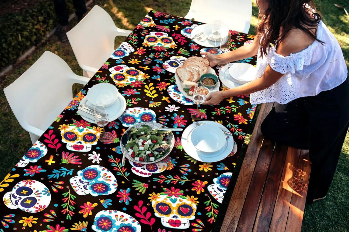 Mexican Dia DE Los Muertos Tablecloths Mexican Festival Decor Day of The Dead Sugar Skull Table Cover Kitchen Dining Table Decor