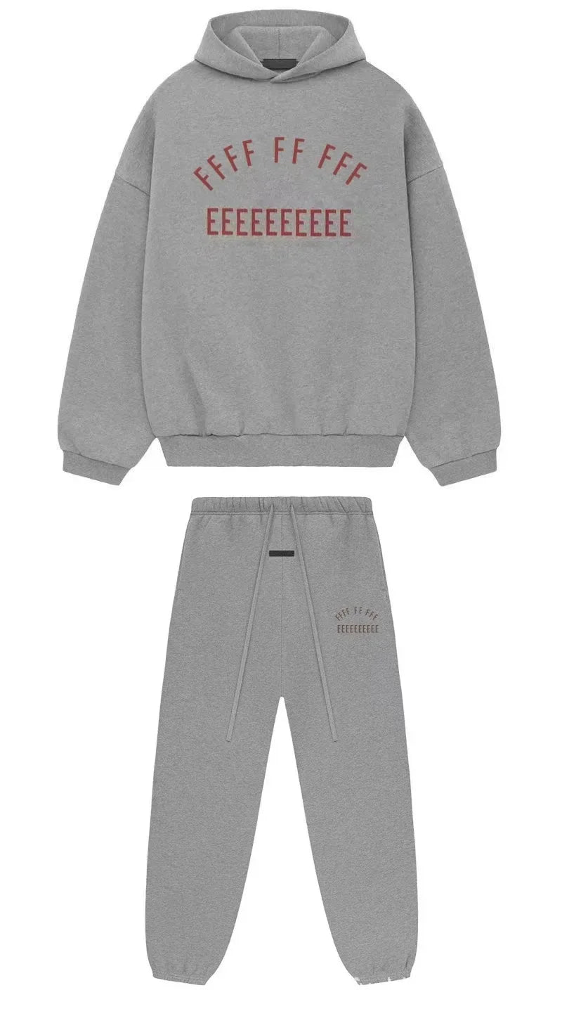BACK TO SCHOOL Men's Hoodies Luxury Design Double Row Printed Letter Oversized Hoodies High Street Couple Velvet Pants Set