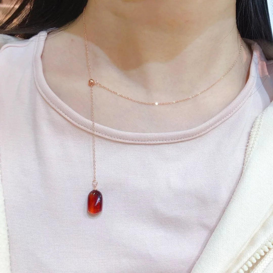 925 Silver Mexican Natural Red Blue Amber Jewelry Set Certificate 18K Rose Gold Teardrop Ear Thread Long Dangle Earring Necklace