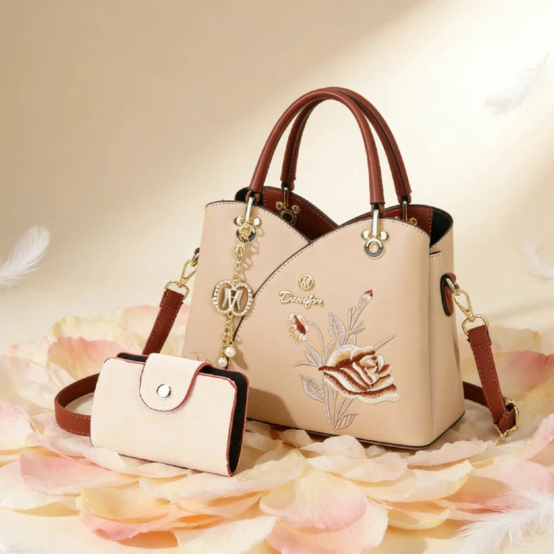 Mother's Day gift: a bag for mom，Carnation Embroidered Handbag，Beautiful tote bag for commuting，Lightweight, large-capacity thre