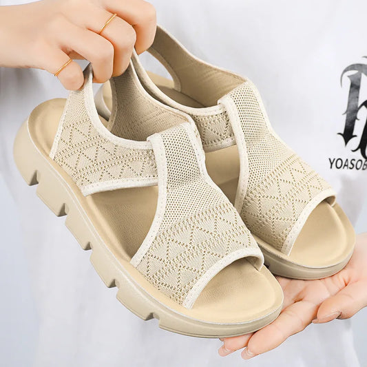 Summer 2026 Women's Breathable Sandals Thick Soled Casual Women's Shoes Half Slippers Mesh Flat Sandals Clearance Treatment