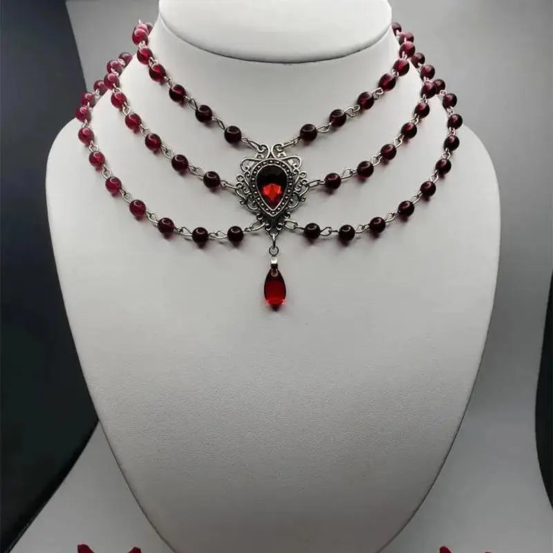 Rosary water drop Cameo Choker, Gothic jewelry, Victoria, Retro, Devil, Pagan, witchcraft accessory, vampire, necklace For Women