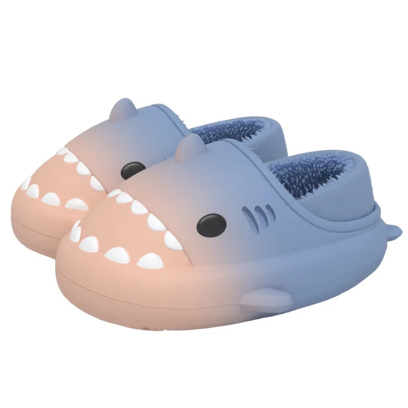 Comwarm Plush Shark Slippers For Women Men Winter Warm Cartoon Cotton Slippers Couple Non-Slip Waterproof Outdoor Home Shoes