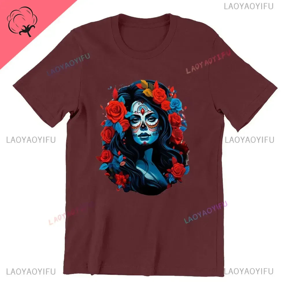 Sugar Skull T-Shirt La Catrina Girl with Purple Roses Dia De Los Muertos Sugar Skull Day of The Dead Tee Gifts for Men and Women