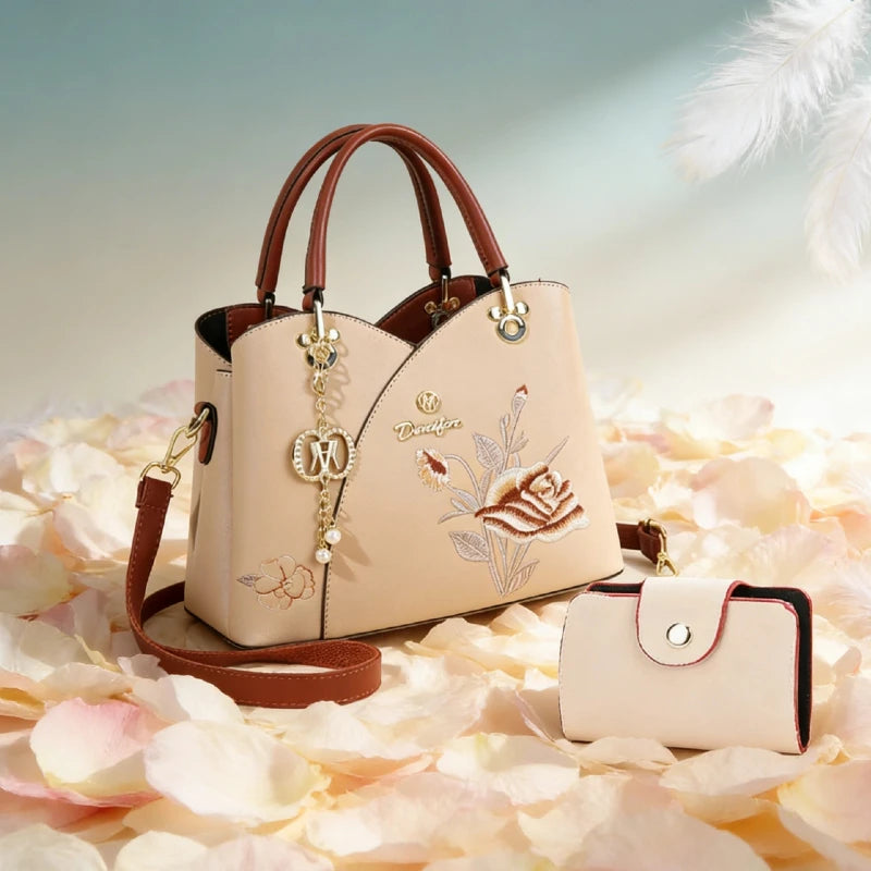 Mother's Day gift: a bag for mom，Carnation Embroidered Handbag，Beautiful tote bag for commuting，Lightweight, large-capacity thre