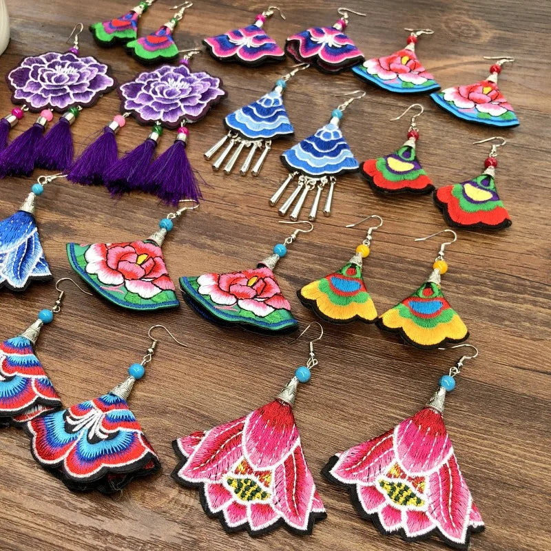Embroidered Traditional Mexican Earrings Handmade Mexican Embroidered Earrings EAR1000272